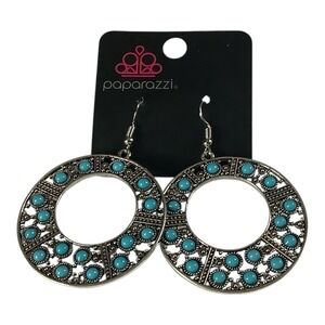 Paparazzi Jewelry San Diego Samba Blue Earrings Dangle Turquoise Silver Tone